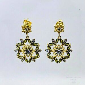 Handmade Peridot Sapphire Floral Drop Earrings Jewelry Making Supply 925 14k